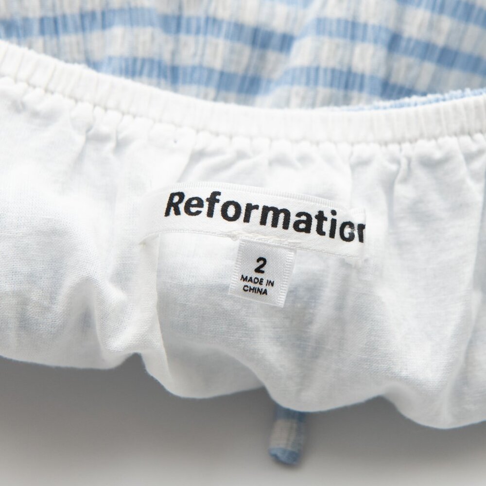Reformation Lena Top Gingham Cropped Puff Sleeve Blouse Blue White Size 2 - Picture 4 of 7